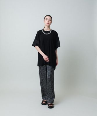 異素材ジョイントアシンメトリーブラウス／日本製／洗える