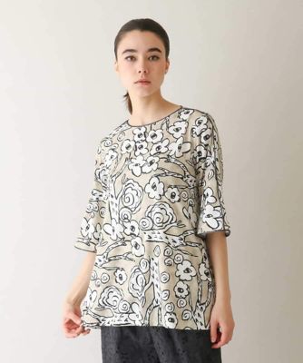 HIROKO KOSHINO (Women)/ヒロココシノ フラワーツリーフレアスリーブカットソー　／日本製／洗える