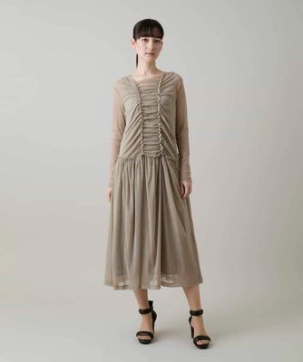 22SS kolor（カラー）シアーワンピース　インナー付き シャーリングデザインシアーワンピース／日本製／洗える | HIROKO