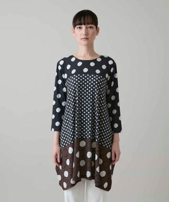 ヒロココシノ　チュニック ドットパターンドレープジャージーチュニック／日本製／洗える