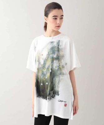 ＜HIROKO KOSHINO (Women)＞墨絵プリントチュニックＴシャツ　／日本製／洗える