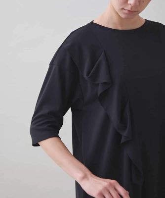 ドレープフリルアシンメトリーカットチュニック ／日本製／洗える