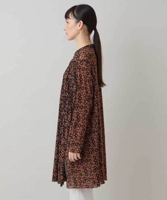 現行 ヒロココシノ フラワークラフト刺繍チュニック ベージュ 定価 約7万 セール】 幾何フラワー切り替えデザインチュニック /洗える