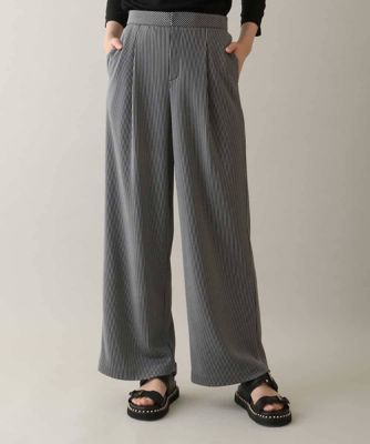 HIROKO KOSHINO (Women)/ヒロココシノ ストライプジャージーシルエットパンツ　／日本製／洗える