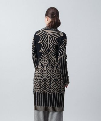 Setto × indigo label 刺し子ロングカーディガン(極美品) 幾何柄ジャカードニットカーディガン／日本製 | HIROKO KOSHINO