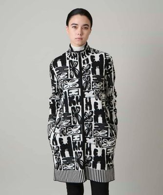 ＜HIROKO KOSHINO (Women)＞フラワーロゴジャカードジップカーディガン／日本製