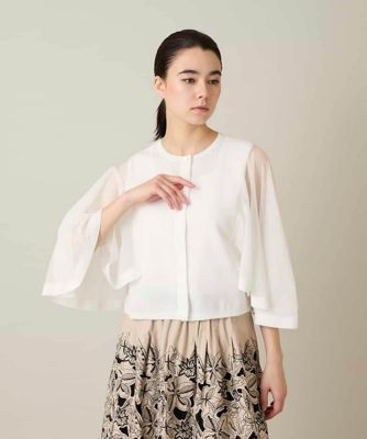 ＜HIROKO KOSHINO (Women)＞フレアスリーブシアーニットカーディガン　／洗える