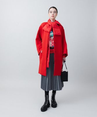 【高級】HIROKO KOSHINO 日本製 比翼 ノーカラー ロングコート マフラー付きライナー】ノーカラーデザインコート | HIROKO