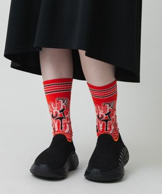 ＜TRUNK HIROKO KOSHINO (Women)＞ロゴボーダージャカードソックス／日本製／洗濯機で洗える