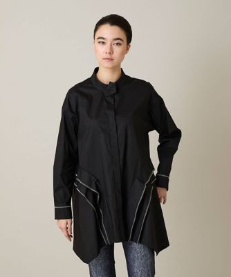 ヒロコビス／日本製 定価2.6万円 モノトーンロングチュニックブラウス ブラック 配色ジグザグステッチチュニックブラウス／洗える | TRUNK HIROKO