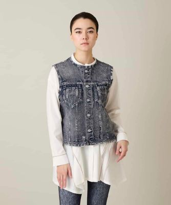 ＜TRUNK HIROKO KOSHINO (Women)＞立体ストレッチデニムノーカラーベスト／日本製／洗える
