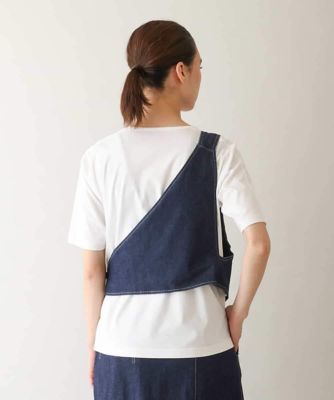 ストレッチデニムワンショルダーベスト／洗える