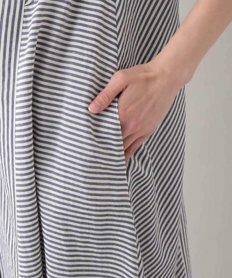 ストライプＡラインロングブラウス／洗える