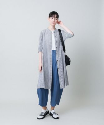 ストライプＡラインロングブラウス／洗える