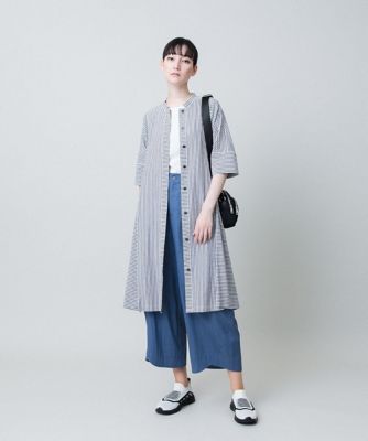 ストライプＡラインロングブラウス／洗える