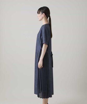 異素材ジョイントサイドプリーツデニムワンピース／洗える | TRUNK