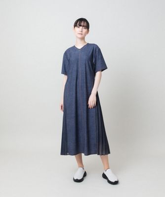 異素材ジョイントサイドプリーツデニムワンピース／洗える | TRUNK 
