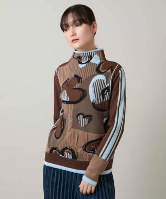 ハートモチーフジャカードニットプルオーバー ／日本製／洗える