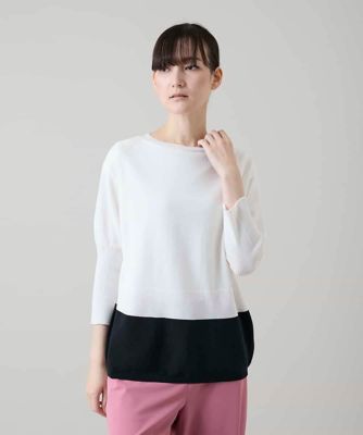 ＜TRUNK HIROKO KOSHINO (Women)＞バイカラーホールガーメントニットプルオーバー／日本製／洗える
