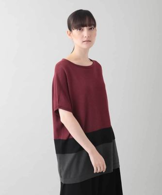 配色ブロッキングニットプルオーバー／日本製／洗える