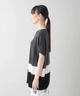 配色ブロッキングニットプルオーバー／日本製／洗える