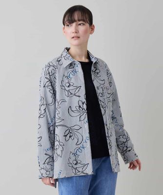 ストライプフラワーワイドシルエットシャツ ／洗える | TRUNK HIROKO