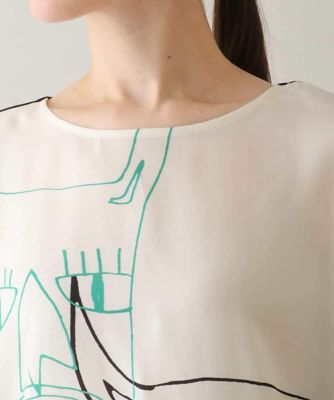 モチーフプリントブラウスＴシャツ　／日本製／洗える