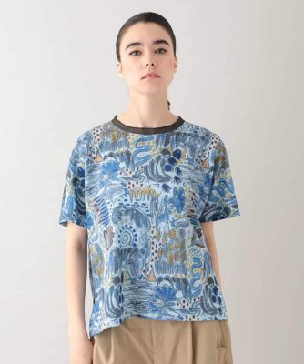 TRUNK HIROKO KOSHINO (Women)/トランクヒロココシノ リネンライクプリントカットソー /日本製/洗える ブルー55 トップス【三越伊勢丹/公式】