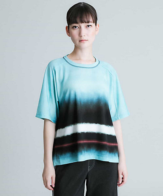 【SALE】ぼかしラインデザインTシャツ ブルー55 トップス