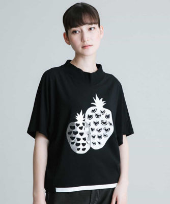 【SALE】フルーツモチーフドルマンフォルムTシャツ ブラック94 トップス