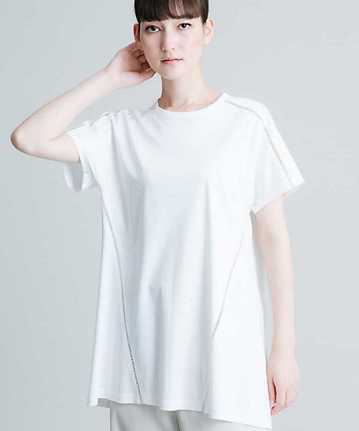 【SALE】ハシゴレースAラインロングTシャツ ホワイト90 トップス