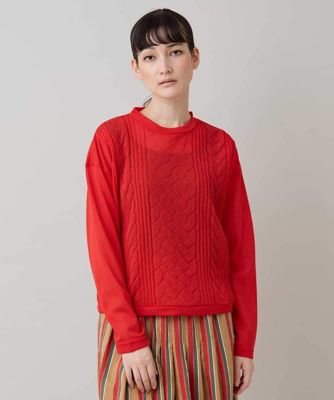 TRUNK HIROKO KOSHINO (Women)/トランクヒロココシノ ケーブル編柄エンボスデザインプルオーバー/洗える 05レッド トップス【三越伊勢丹/公式】