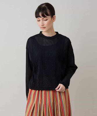 TRUNK HIROKO KOSHINO (Women)/トランクヒロココシノ ケーブル編柄エンボスデザインプルオーバー/洗える 94ブラック トップス【三越伊勢丹/公式】