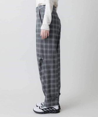 裏起毛チェック柄セミワイドパンツ　／洗える