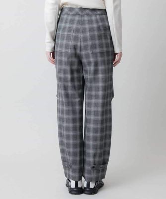 裏起毛チェック柄セミワイドパンツ　／洗える