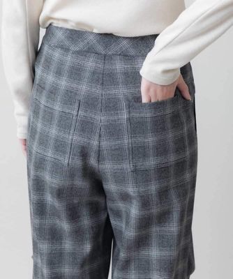 裏起毛チェック柄セミワイドパンツ　／洗える