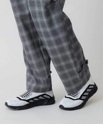 裏起毛チェック柄セミワイドパンツ　／洗える