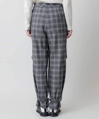 裏起毛チェック柄セミワイドパンツ　／洗える