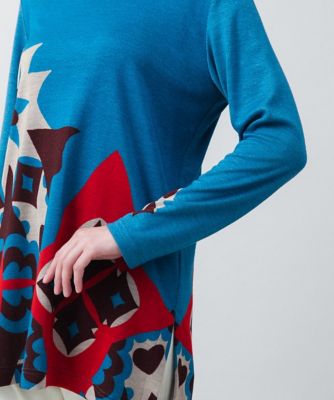 ジオメトリックプリントチュニックプルオーバー／日本製／洗える