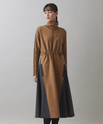 ブロッキングデザインドルマンワンピース ／日本製／洗える