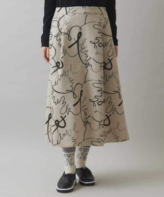 ＜TRUNK HIROKO KOSHINO (Women)＞ラインドローイングプリントスカート　／日本製／洗える