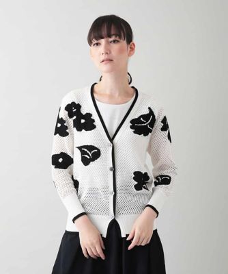 ＜TRUNK HIROKO KOSHINO (Women)＞メッシュインターシャニットカーディガン／洗える