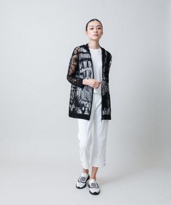 幾何柄シアーロングパーカー／日本製／洗える