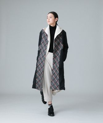 リバーシブル】ウールチェック異素材ドッキングロングコート | TRUNK  