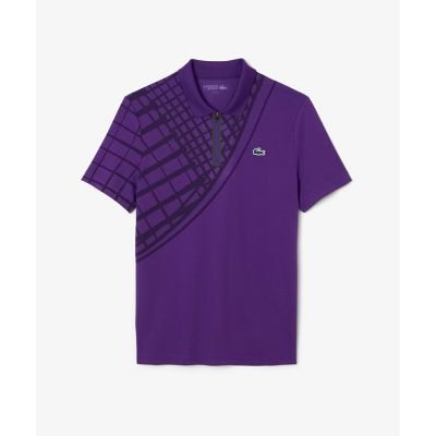 LACOSTE 幾何学模様 ポロシャツ FR3/US3 アシンメトリーラケットグラフィックウルトラドライポロシャツ