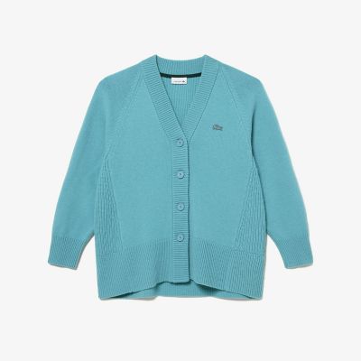 定価2.3万 ラコステ LACOSTE 前後切り替えコンビネーションVネックニットカーディガン 36/オフホワイト セーター【2400014284454】 前後切り替えコンビネーションVネックニットカーディガン