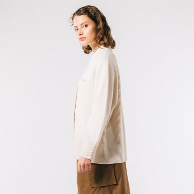 定価2.3万 ラコステ LACOSTE 前後切り替えコンビネーションVネックニットカーディガン 36/オフホワイト セーター【2400014284454】 オーガニックコットンニットカーディガン | LACOSTE/ラコステ