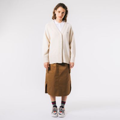 定価2.3万 ラコステ LACOSTE 前後切り替えコンビネーションVネックニットカーディガン 36/オフホワイト セーター【2400014284454】 前後切り替えコンビネーションVネックニットカーディガン