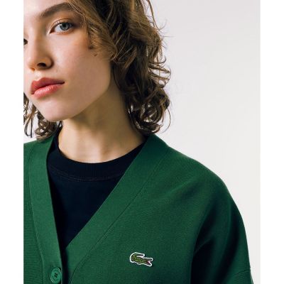 ラコステ LACOSTE ガーター編みVネックカーディガン （グリーン