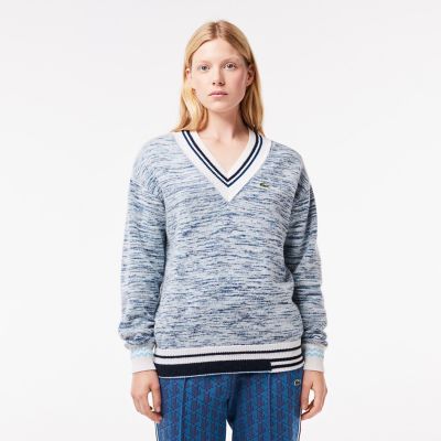 ミックスストライプアルパカブレンドVネックセーター | LACOSTE